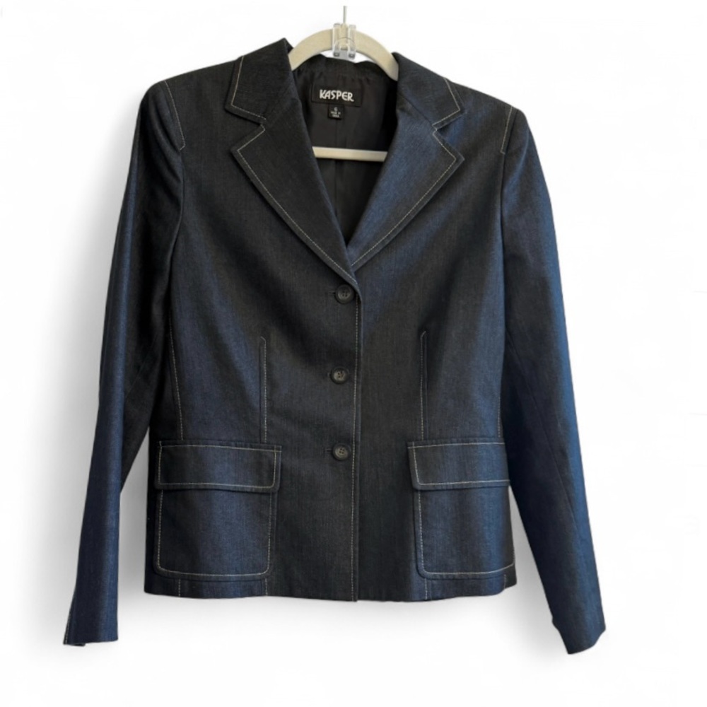 Vintage 90s Kasper Navy Denim Blazer Size 6